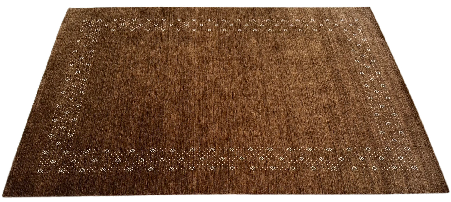 Braun Gabbeh Teppich Uni 100% Wolle Orientteppich Handgewebt  Loom Brücke AN3
