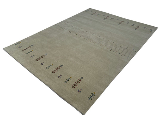 Naturfarbe Teppich 100% Wolle 170x240 cm Handgewebt Beige Orientteppich ac03