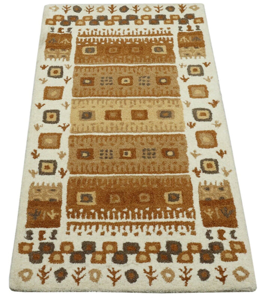 Gabbeh Teppich 100% Wolle 70X140 cm Handarbeit Beige Handgetuftet T997