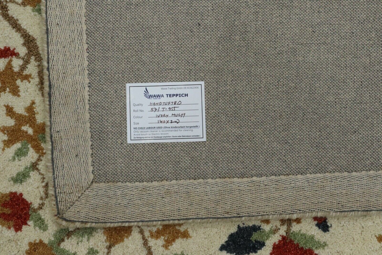 Teppich 100% Wolle 140X200 cm Beige Handarbeit Handgetuftet T955