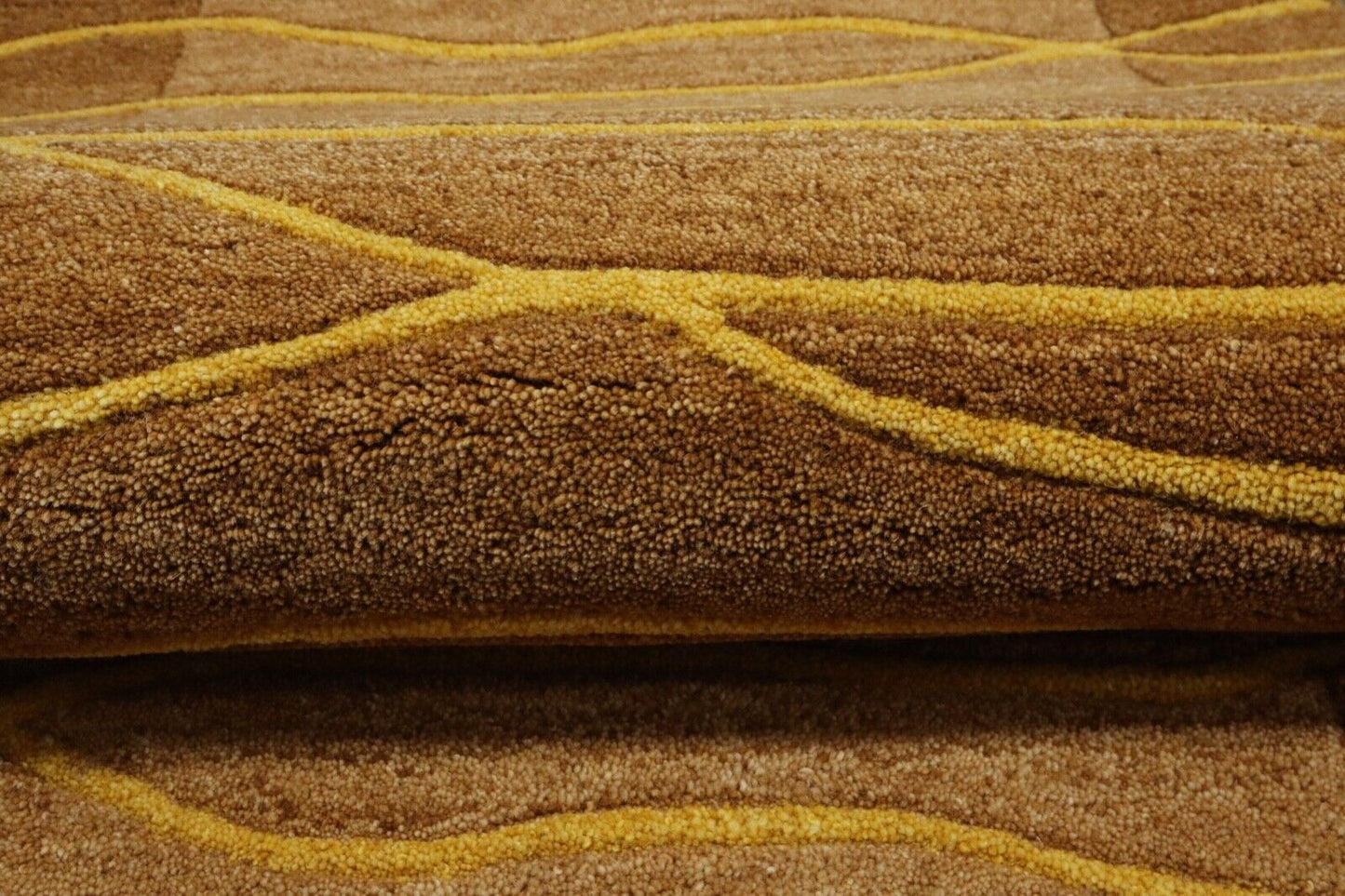 Teppich 100% Wolle 70X140 cm Handarbeit Kaffeefarbe Gold Handgetuftet T1021