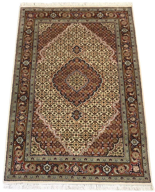 Teppich Handgeknüpfter Orientteppich Täbriz Mahi Bidjar  Creme 125x183 cm M9 M1