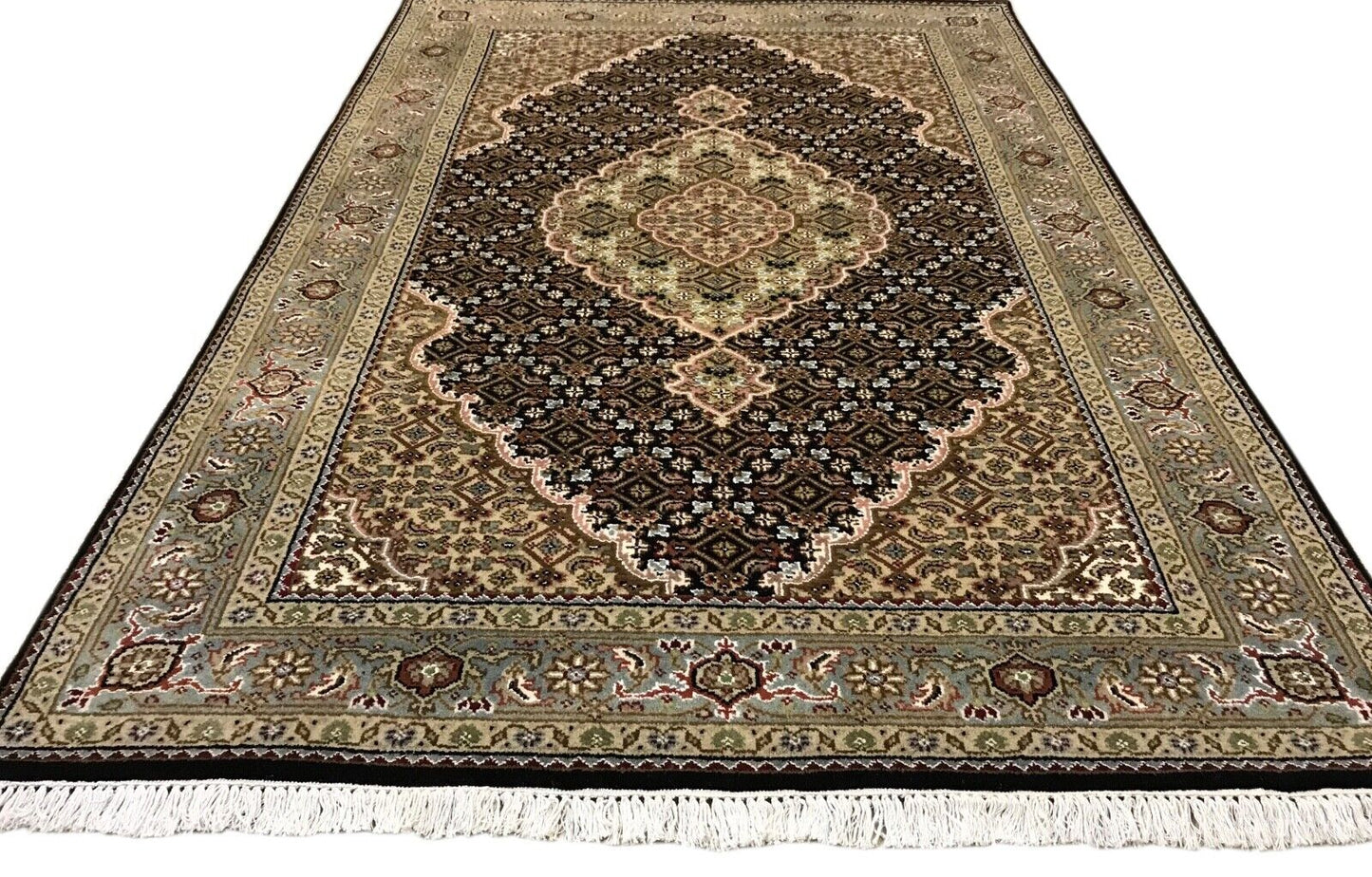 Teppich Handgeknüpft Orientteppich Täbriz Mahi Bidjar creme  Rot 125x188 cm M10