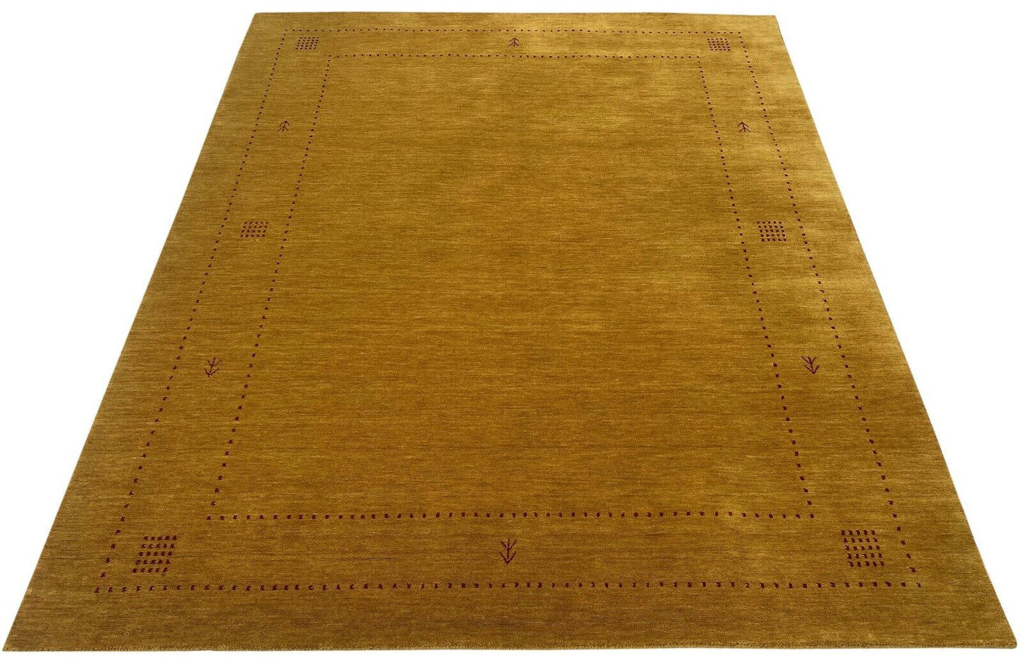 Gold Teppich 100% Wolle 170x240 cm Handgewebt Gelb Gabbeh Orientteppich ac07