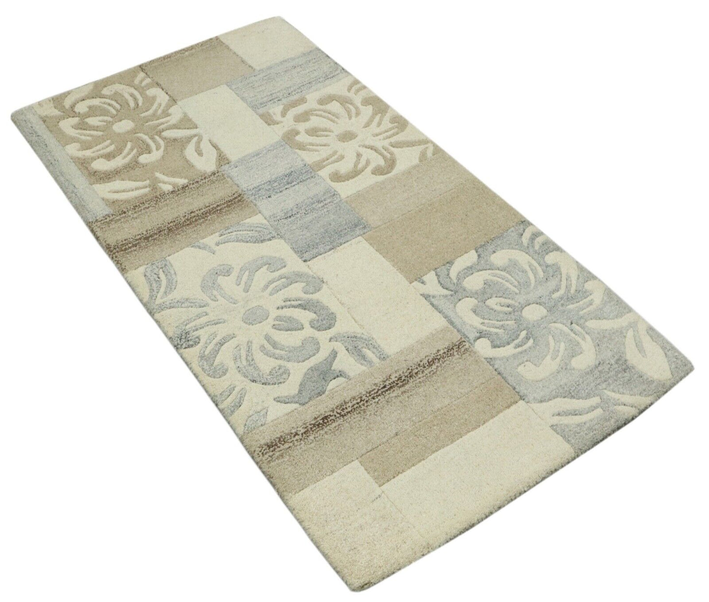 Gabbeh Teppich 100% Wolle 70X140 cm Handarbeit Grau Beige Handgetuftet T1024