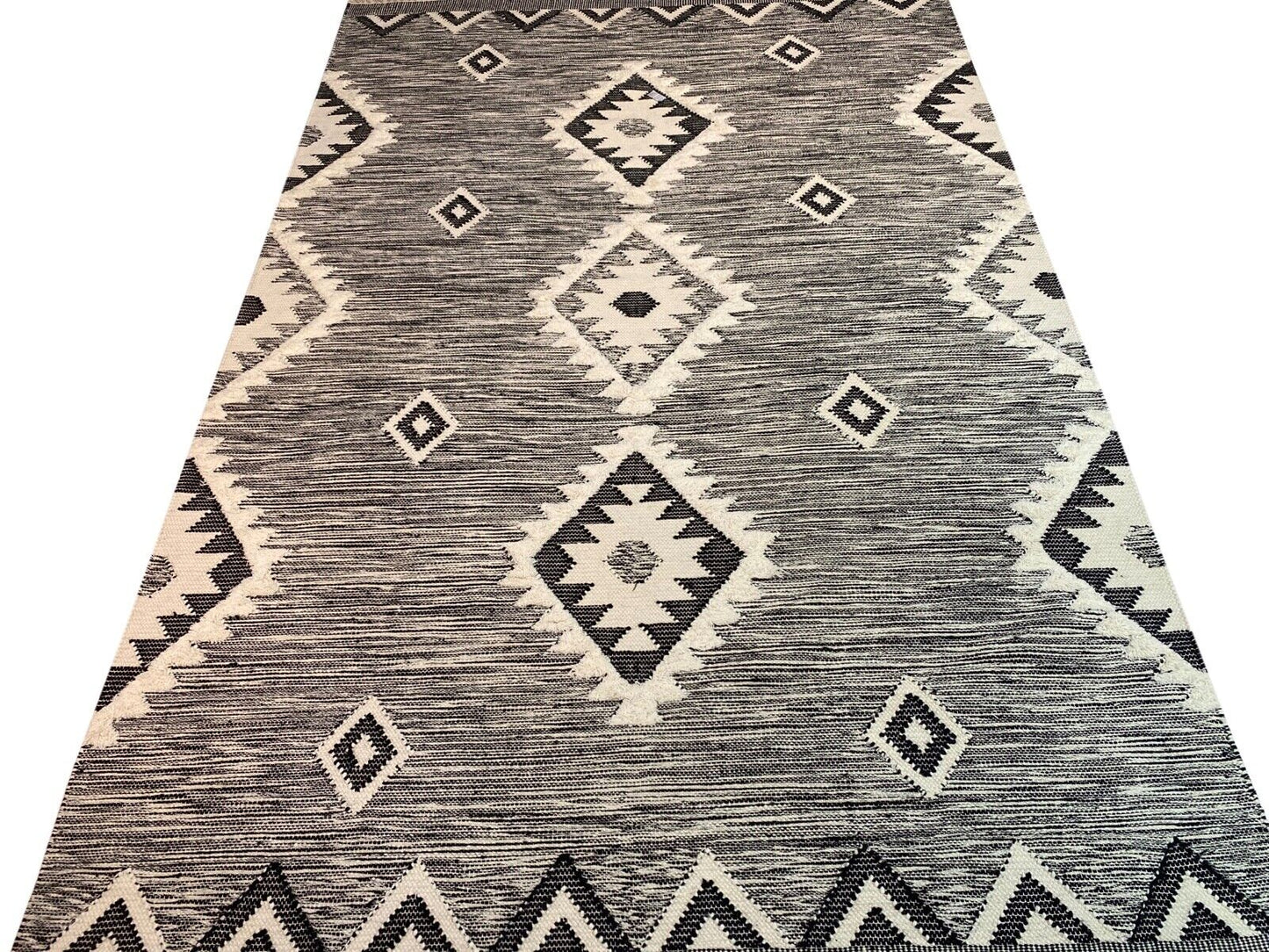 Kilim Teppich 100% Wolle Durry Beige Schwarz Kelim Orientteppich Handgewebt