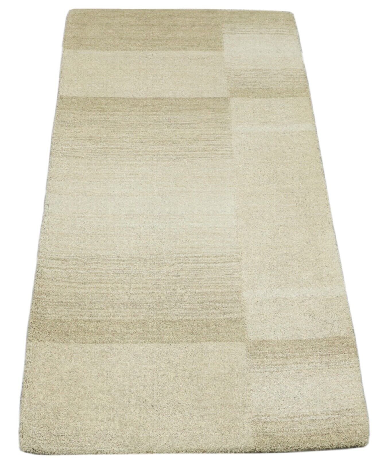 Gabbeh Teppich 100% Wolle 70X140 cm Handarbeit Beige Handgetuftet T1027