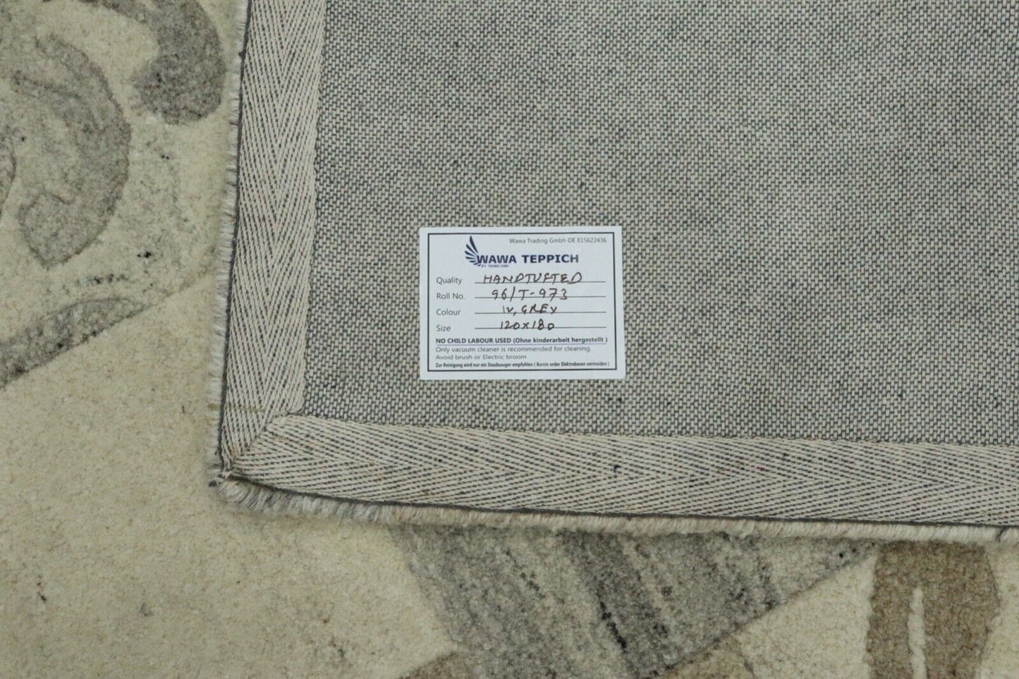 Grau Beige Orient Teppich 100% Wolle 120X180 cm Handarbeit Handgetuftet T973