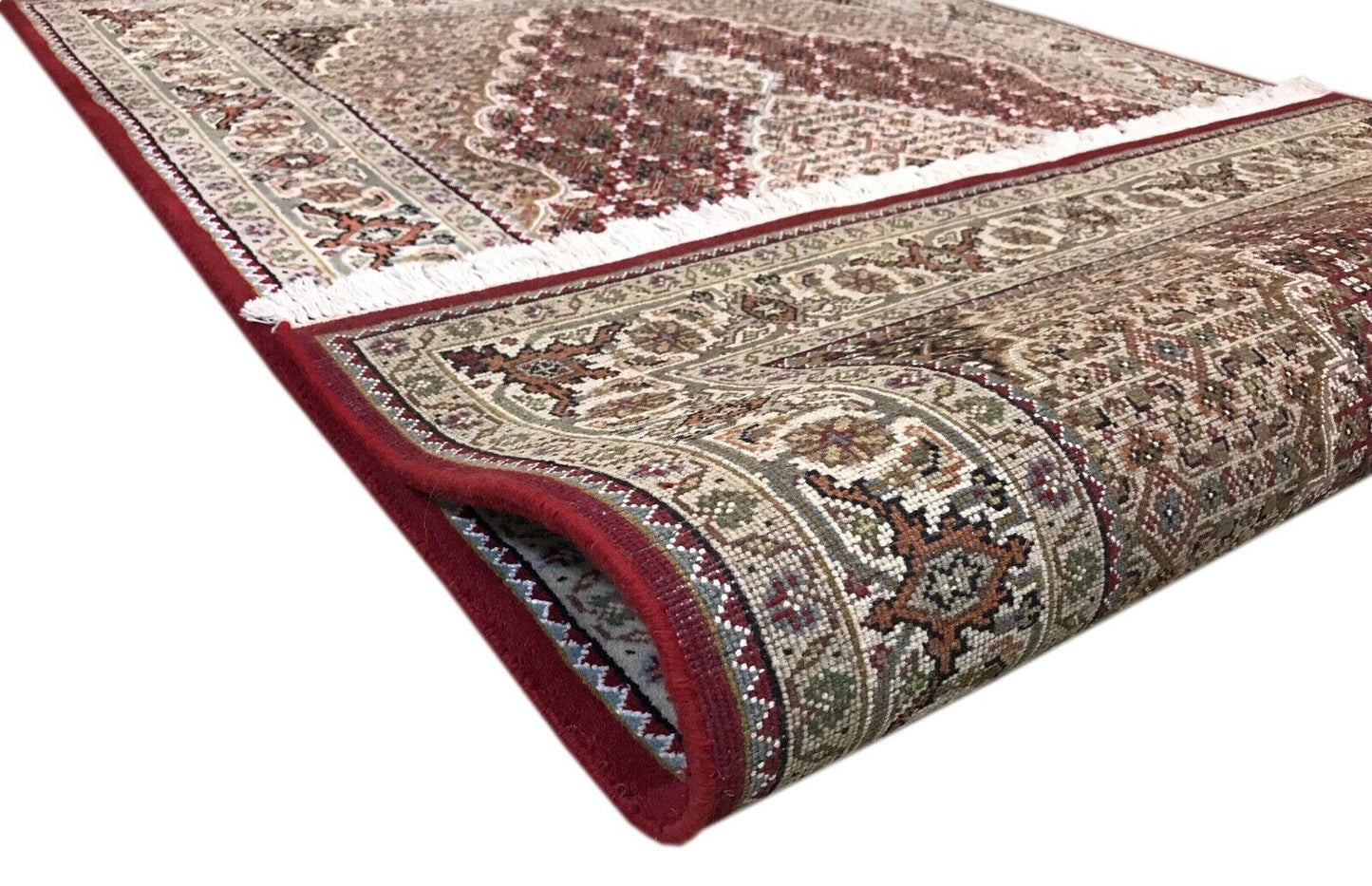 Teppich Handgeknüpfter Orientteppich Täbriz Mahi Bidjar  Rot 120x185 cm M8 M11