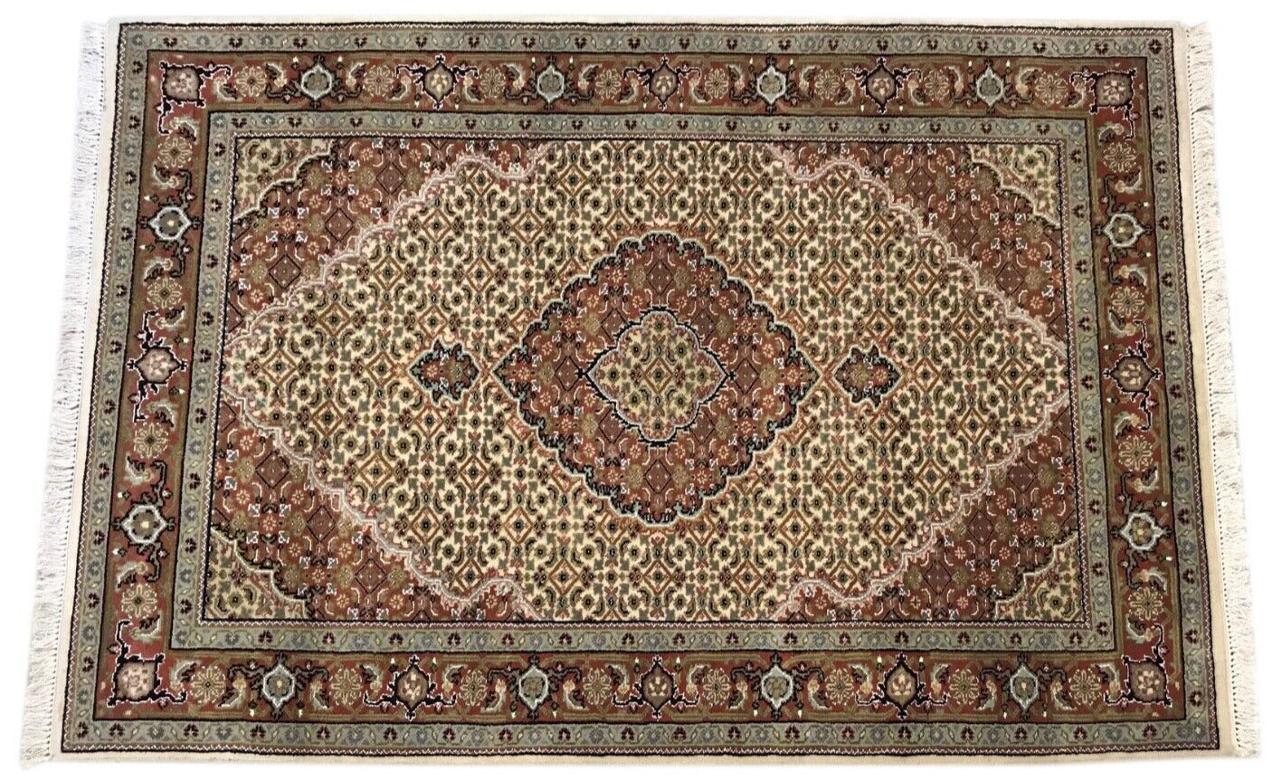 Teppich Handgeknüpfter Orientteppich Täbriz Mahi Bidjar  Creme 125x183 cm M9 M1