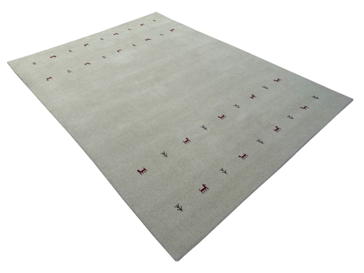 Beige Naturfarbe Teppich 100% Wolle Handgewebt Schurwolle 170x240 cm AC2