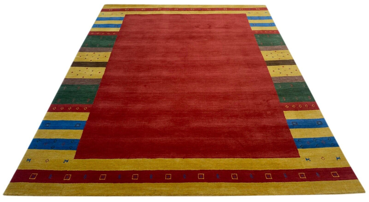 Teppich 100% Wolle 250x300 cm rot Gold Terrakotta Handgewebt Gabbeh Orient A1