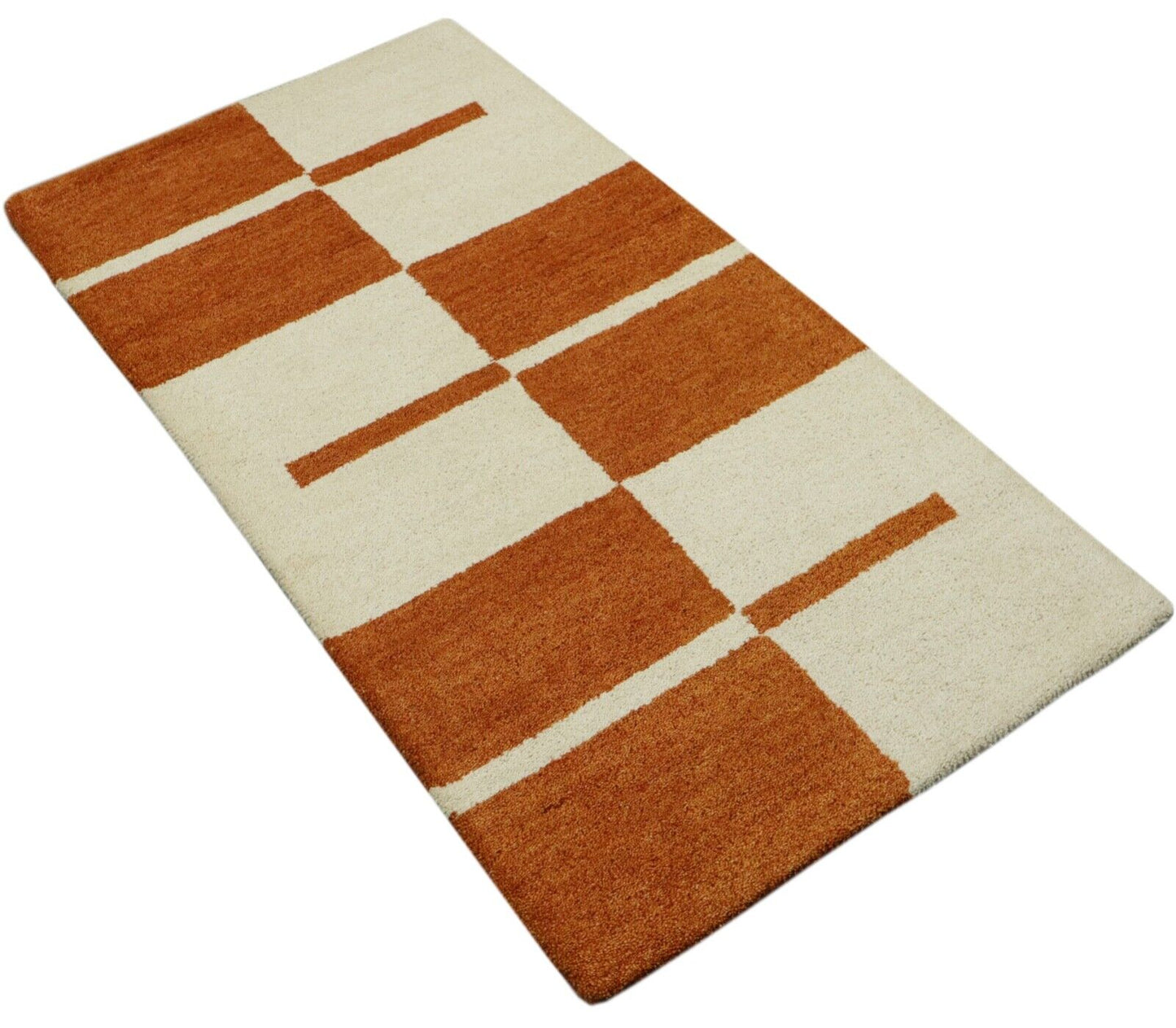 Terrakotta Teppich 100% Wolle 70X140 cm Handarbeit Beige Handgetuftet T1025