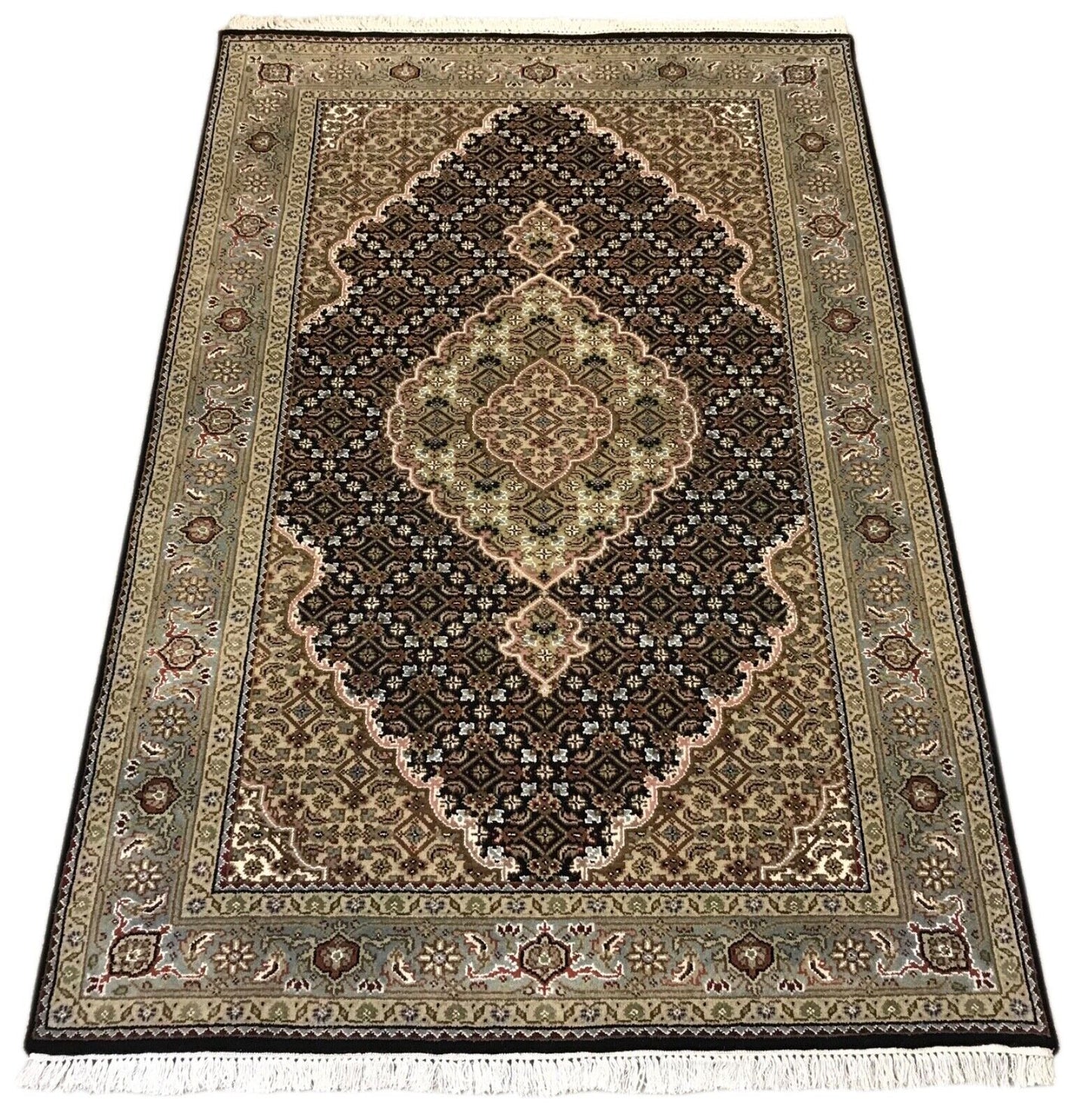 Teppich Handgeknüpft Orientteppich Täbriz Mahi Bidjar creme  Rot 125x188 cm M10