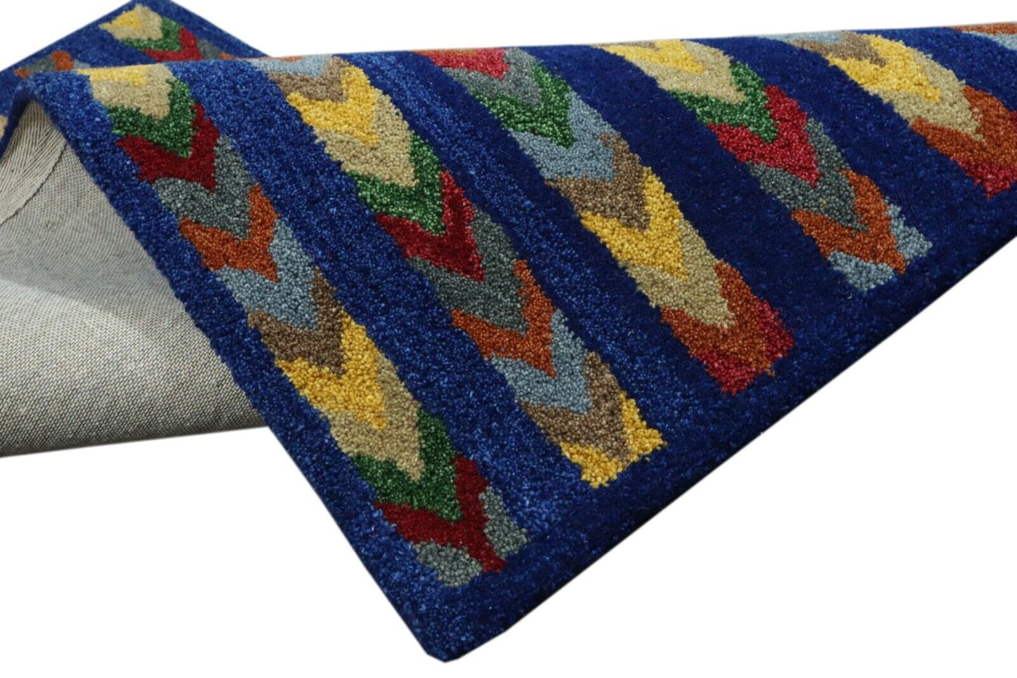 Gabbeh Teppich 100% Wolle 70X140 cm Handarbeit Blau Handgetuftet T1002