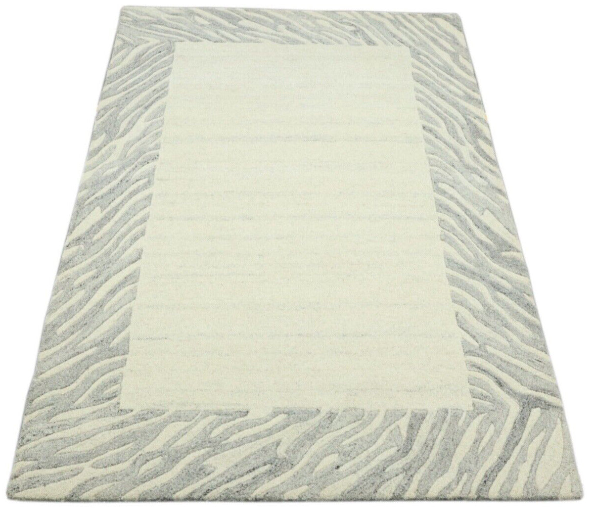 Teppich 100% Wolle 120X180 cm Handarbeit Beige Grau Handgetuftet T968