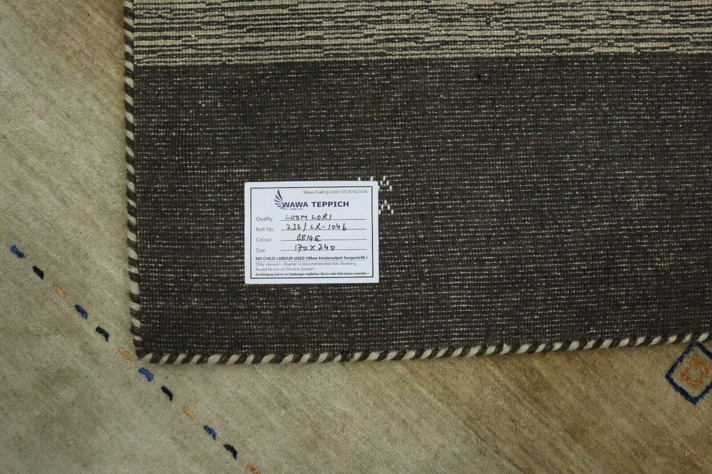 Teppich 100% Wolle 170x240 cm Schwarz Beige Handgewebt Gabbeh LR1046