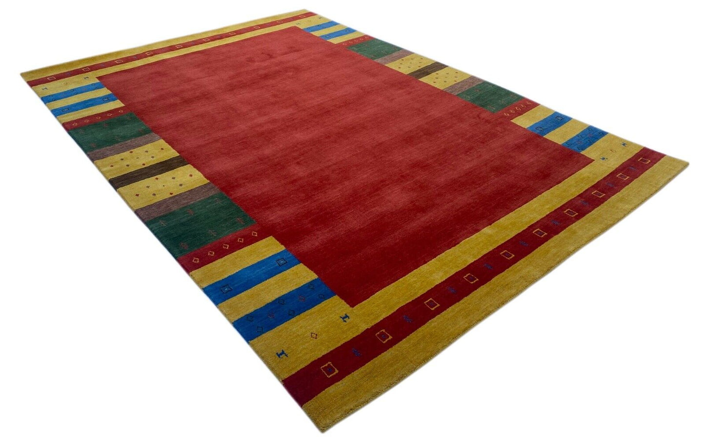 Teppich 100% Wolle 200x300 cm rot Gold Terrakotta Handgewebt Gabbeh Orient A1