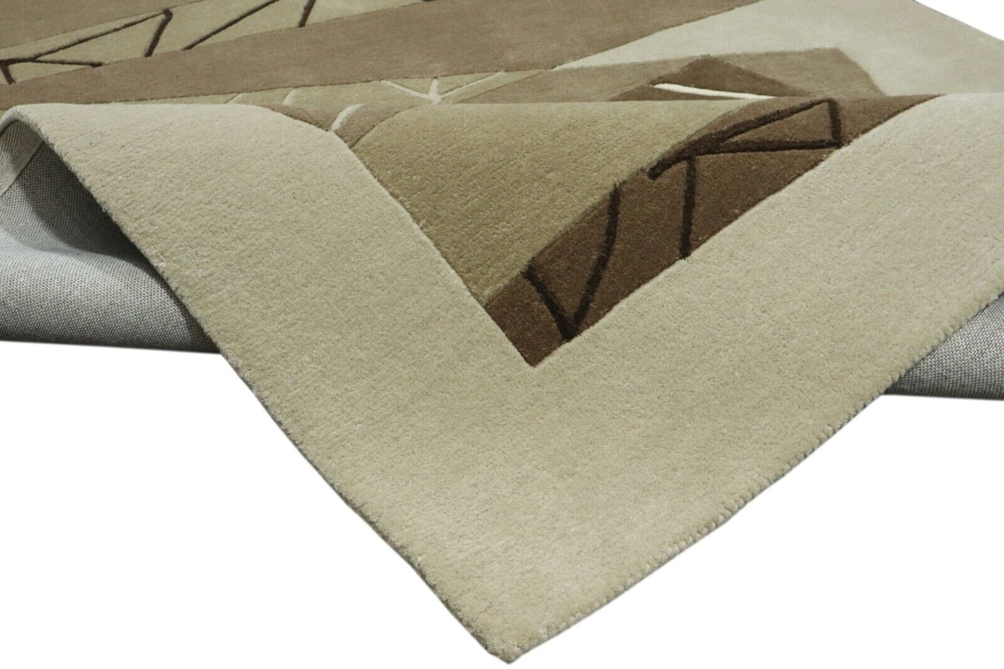 Beige Braun Teppich 100% Wolle 160X230 cm Handarbeit Handgetuftet T910