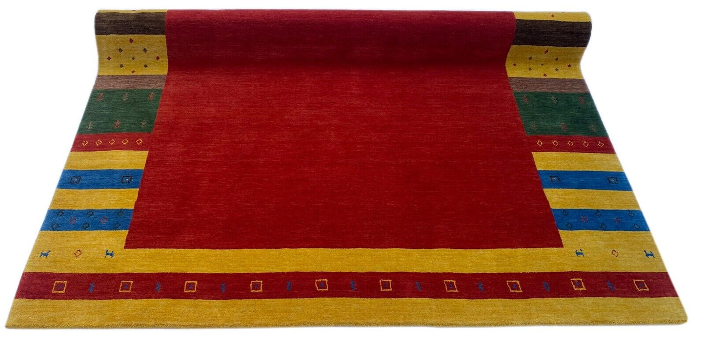 Teppich 100% Wolle 200x300 cm rot Gold Terrakotta Handgewebt Gabbeh Orient A1