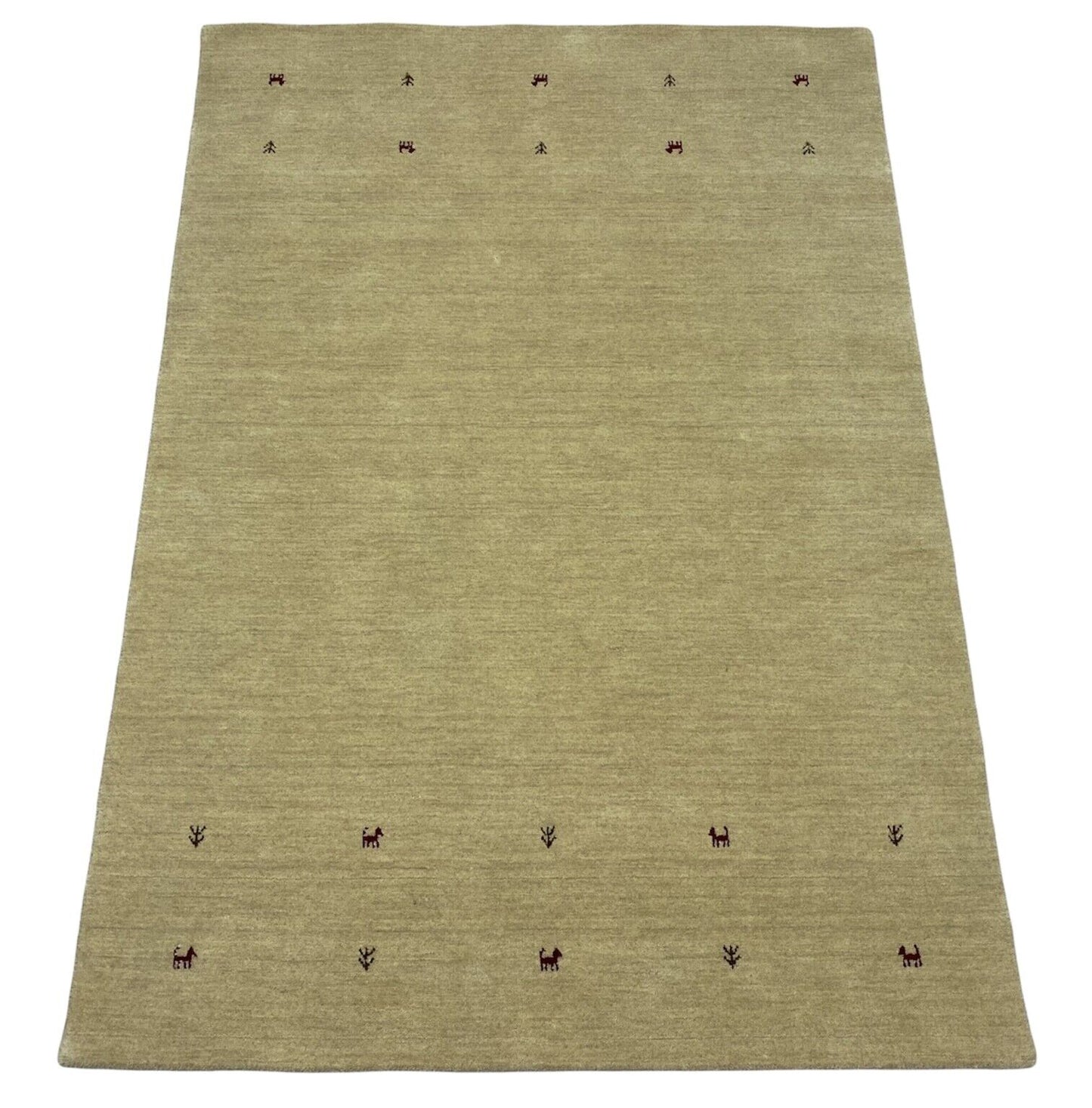 Gabbeh Beige Teppich 100% Wolle einfarbig gefärbt Handgewebt G84