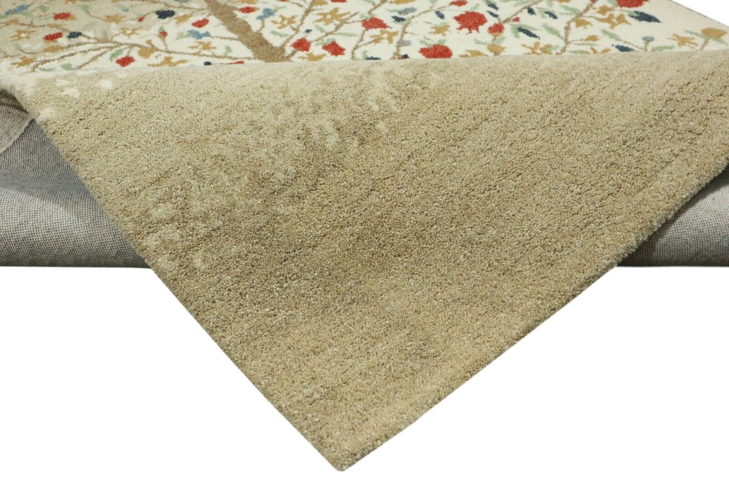 Teppich 100% Wolle 140X200 cm Beige Handarbeit Handgetuftet T955