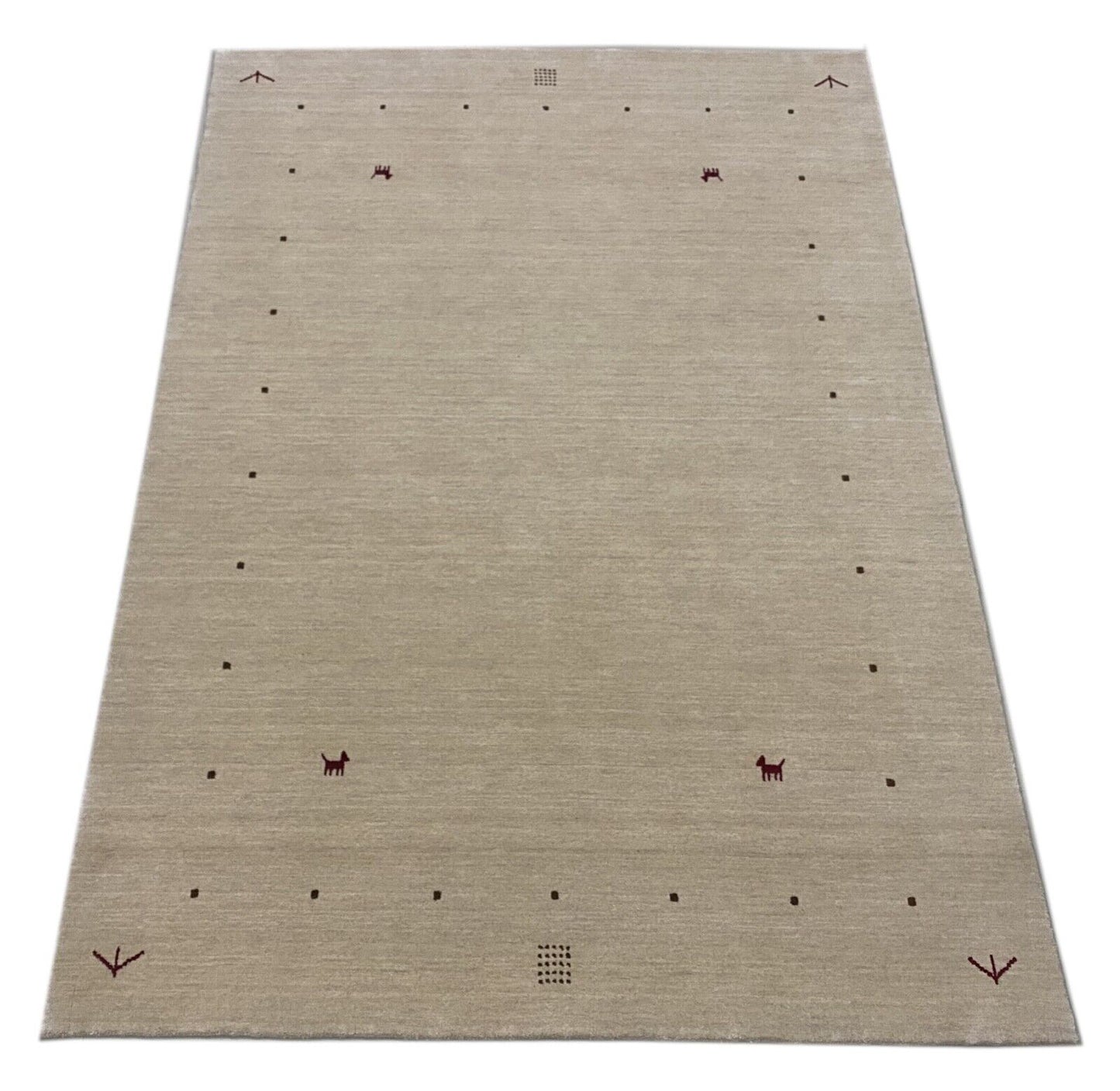 Gabbeh Beige Teppich 100% Wolle einfarbig gefärbt Handgewebt G84