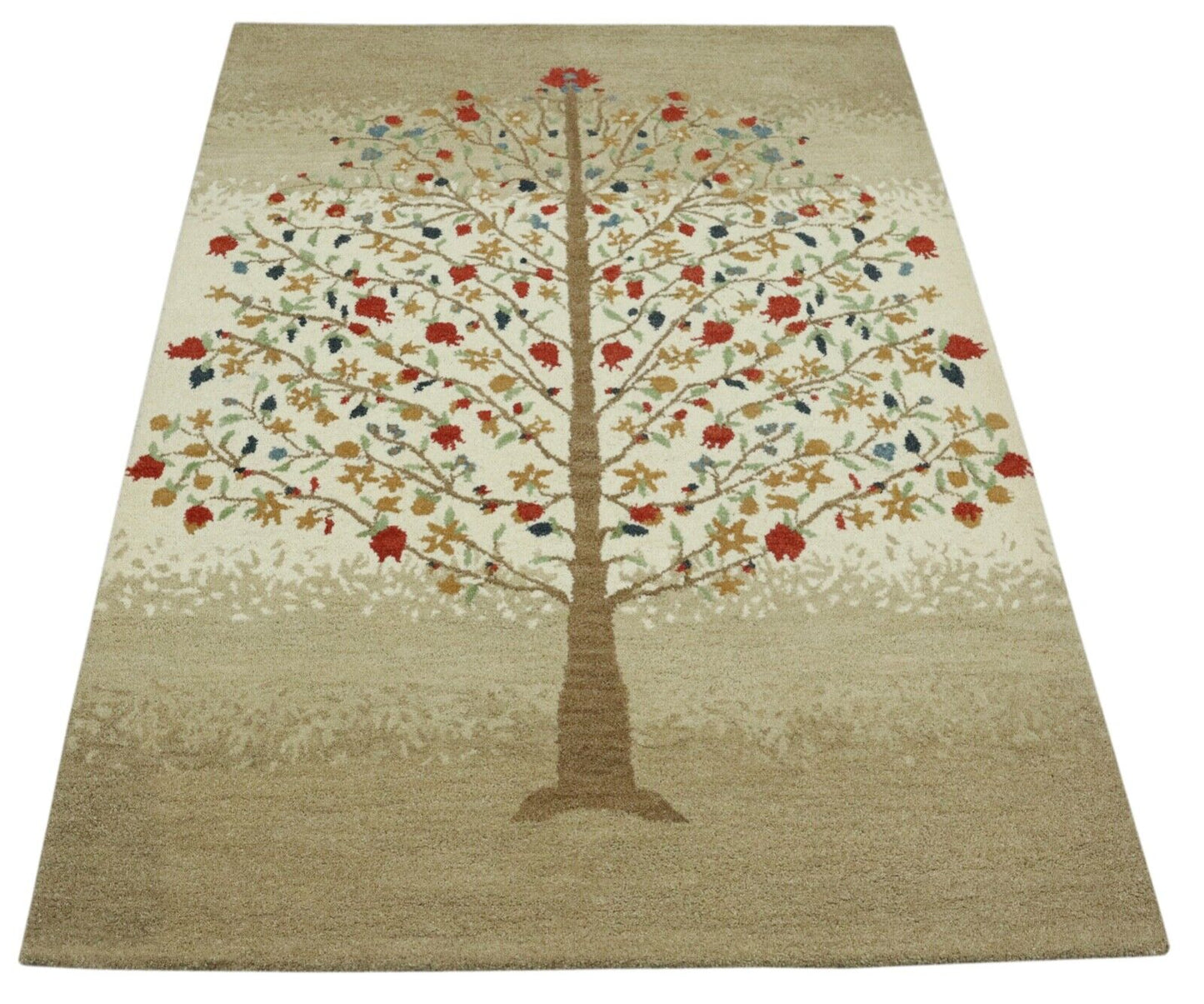 Teppich 100% Wolle 140X200 cm Beige Handarbeit Handgetuftet T955