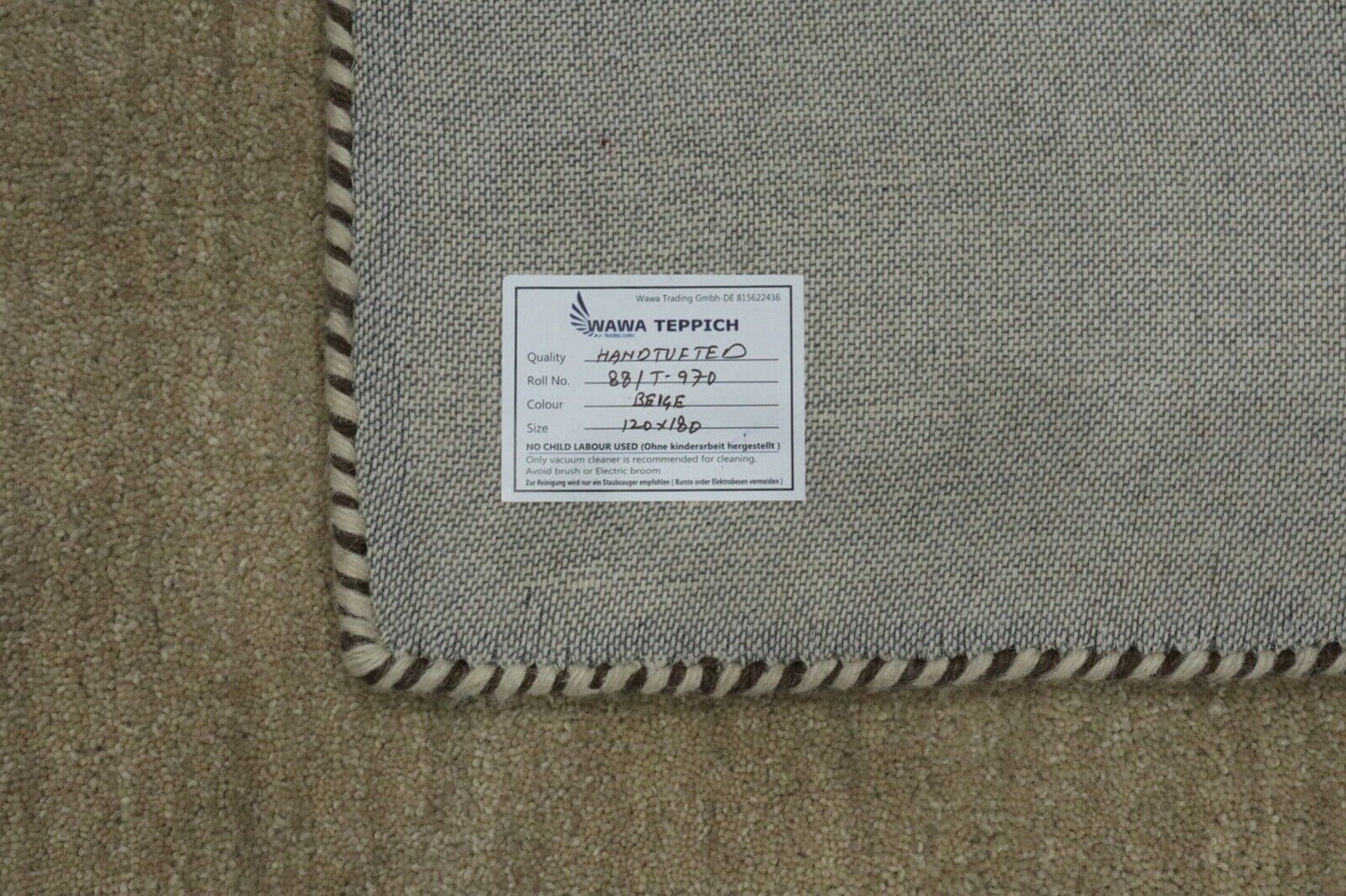 Teppich 100% Wolle 120X180 cm Handarbeit Beige Handgetuftet T970