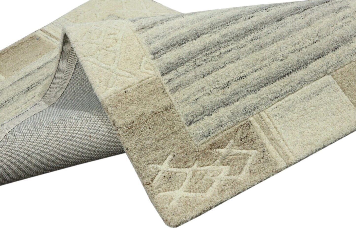 Gabbeh Teppich 100% Wolle 70X140 cm Handarbeit Grau Beige Handgetuftet T1013