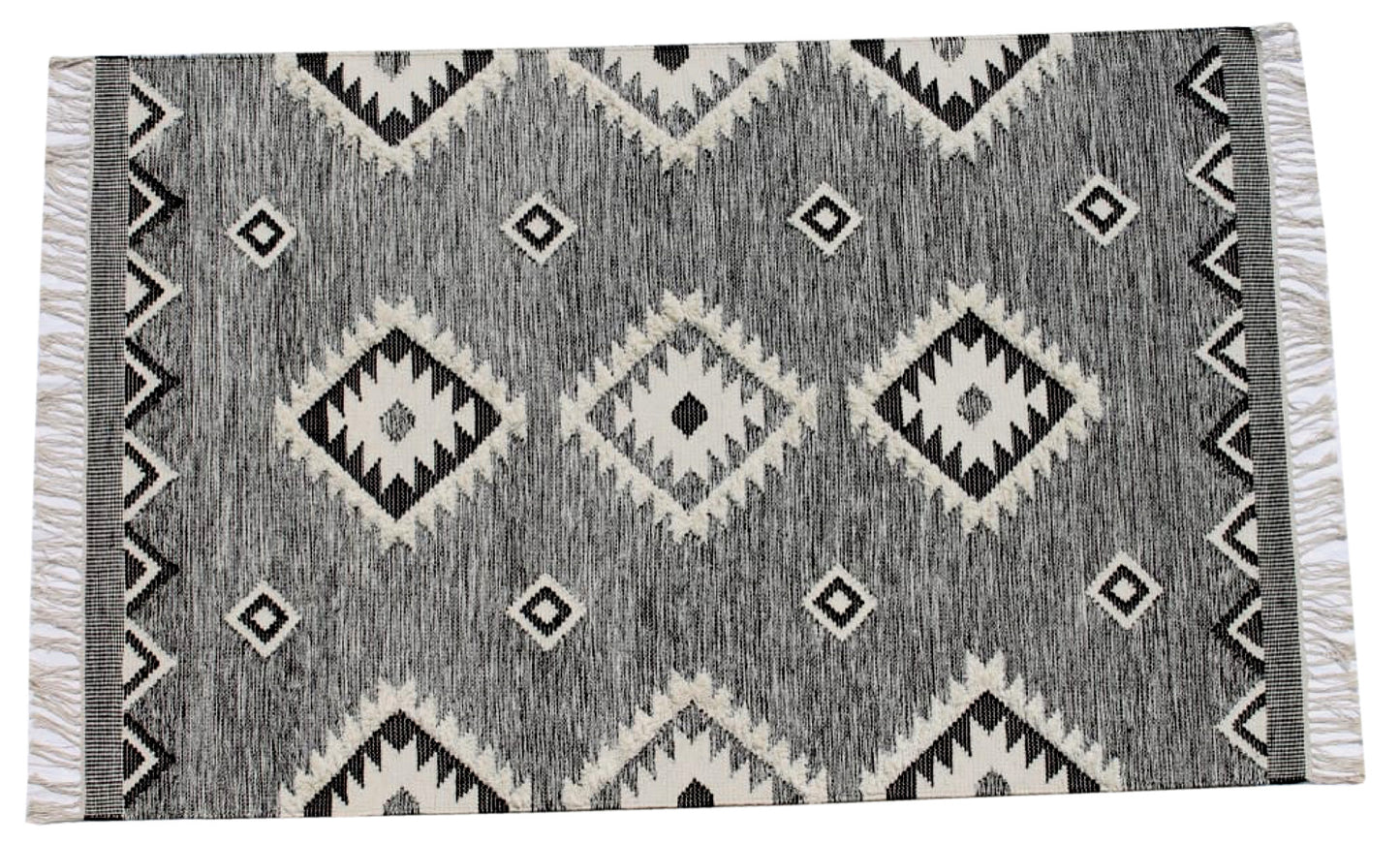 Kilim Teppich 100% Wolle Durry Beige Schwarz Kelim Orientteppich Handgewebt