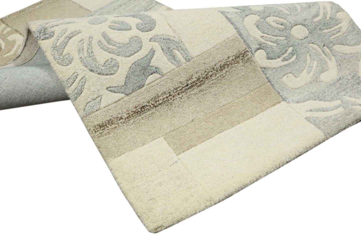 Gabbeh Teppich 100% Wolle 70X140 cm Handarbeit Grau Beige Handgetuftet T1024