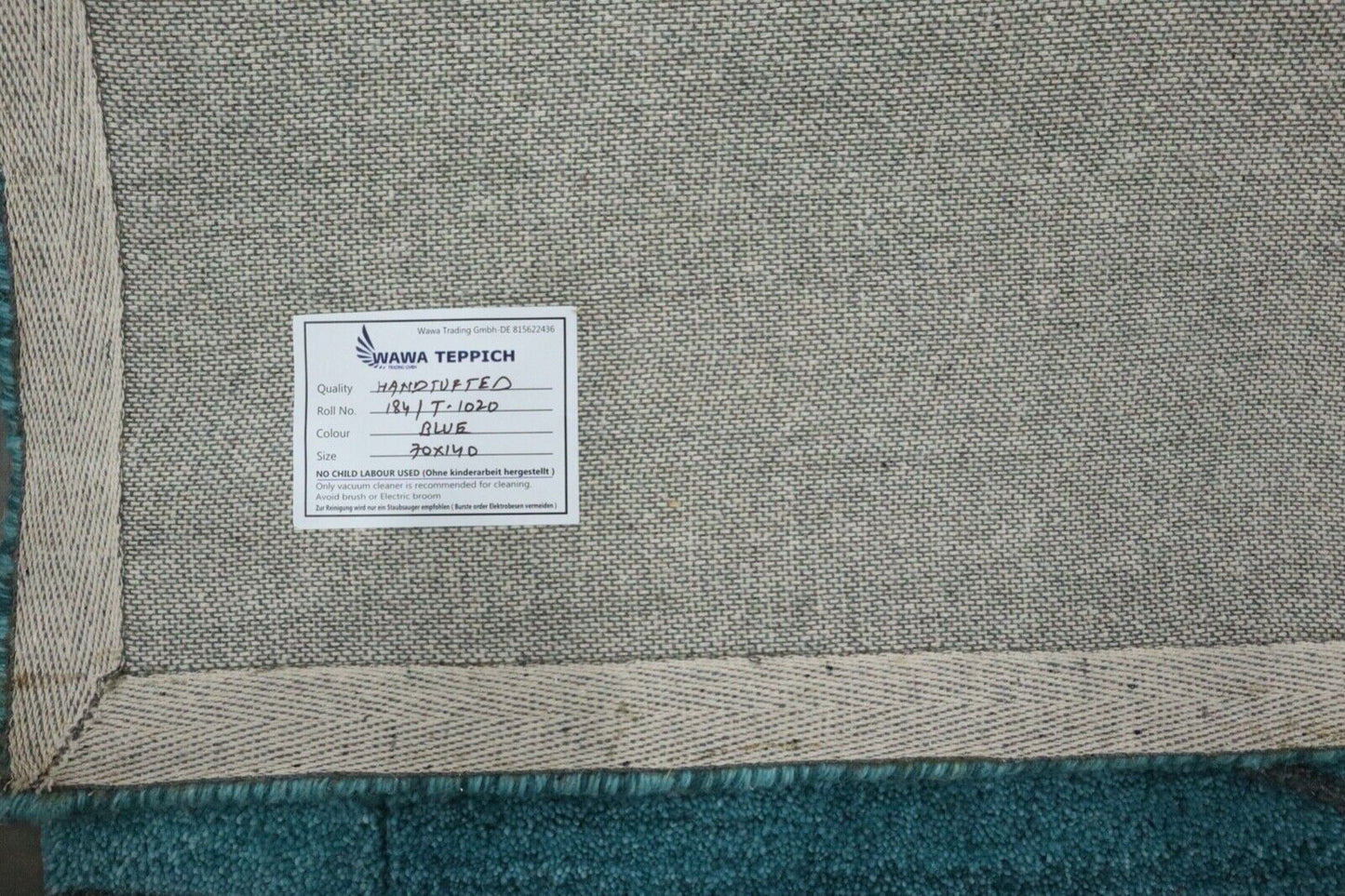 Gabbeh Teppich 100% Wolle 70X140 cm Handarbeit Hell Blau Handgetuftet T1020