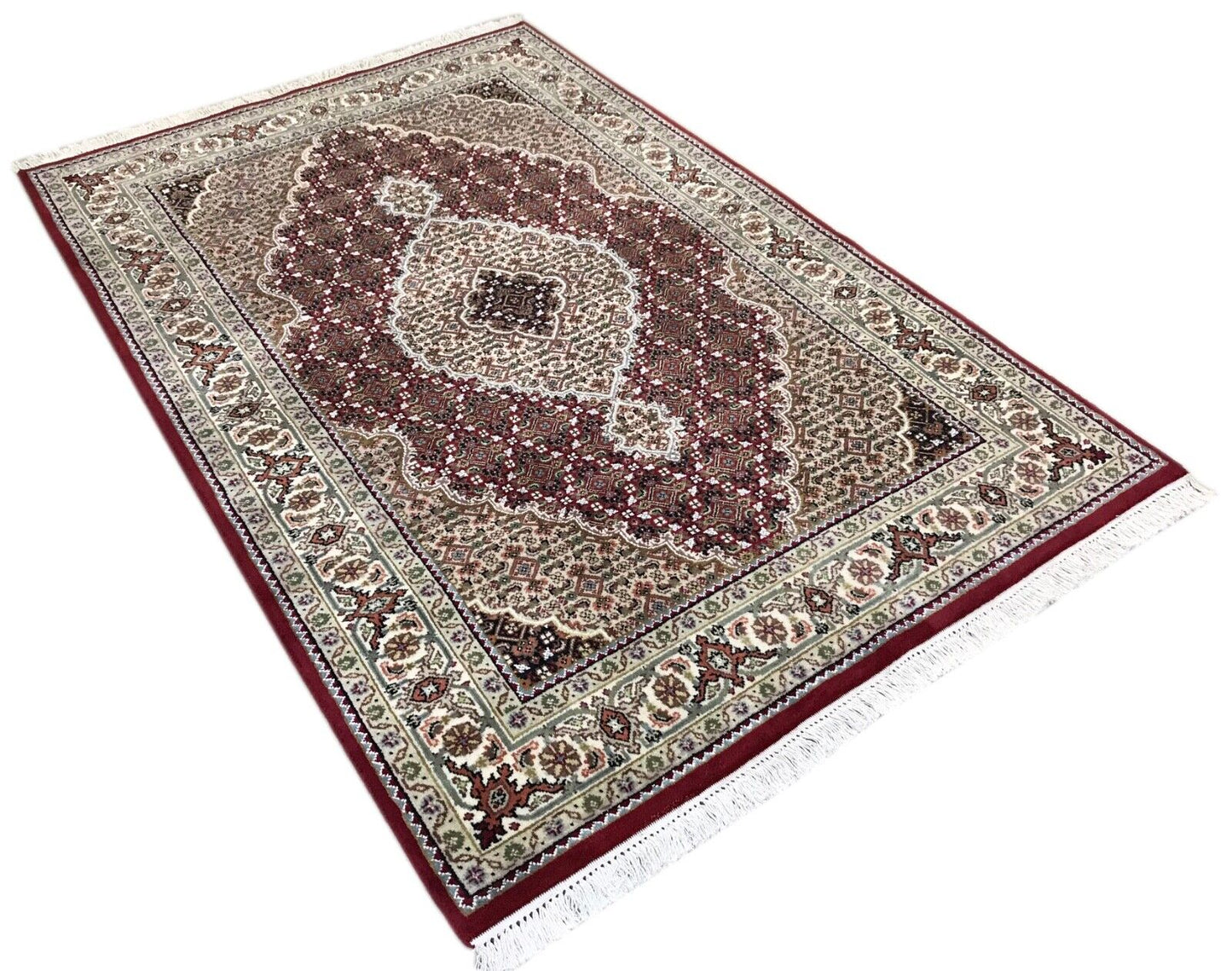 Teppich Handgeknüpfter Orientteppich Täbriz Mahi Bidjar  Rot 120x185 cm M8 M11