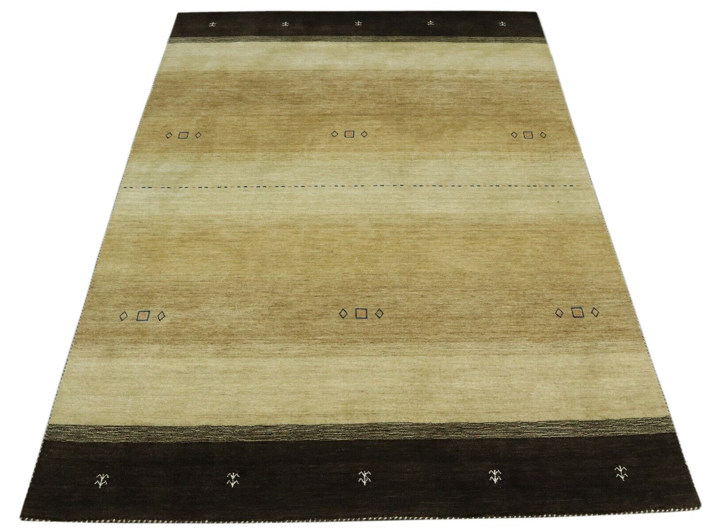 Teppich 100% Wolle 170x240 cm Schwarz Beige Handgewebt Gabbeh LR1046