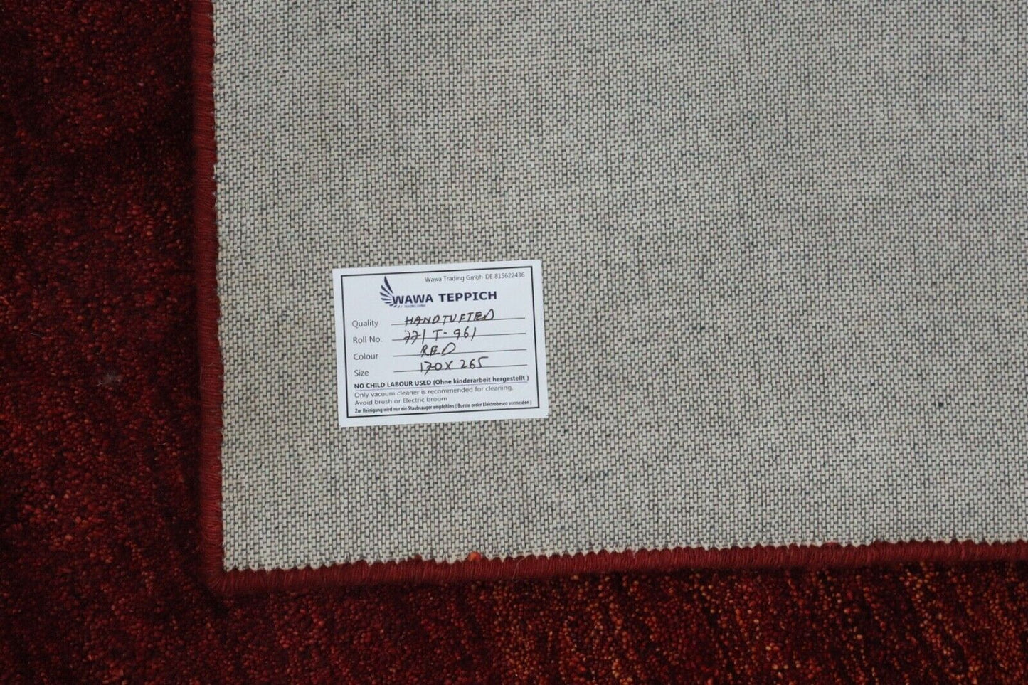 Terrakotta Teppich 100% Wolle 170x265 cm Orange Rot Gabbeh Loom Handgewebt T961