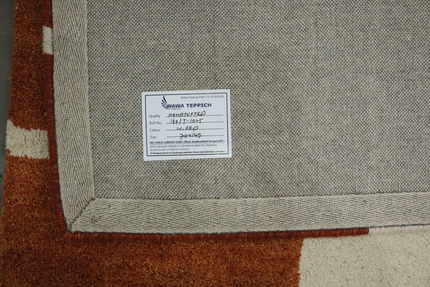 Terrakotta Teppich 100% Wolle 70X140 cm Handarbeit Beige Handgetuftet T1025