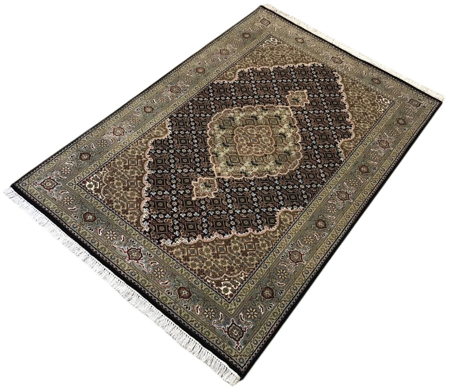 Teppich Handgeknüpft Orientteppich Täbriz Mahi Bidjar creme  Rot 125x188 cm M10