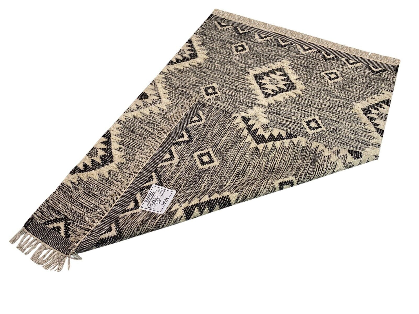 Kilim Teppich 100% Wolle Durry Beige Schwarz Kelim Orientteppich Handgewebt