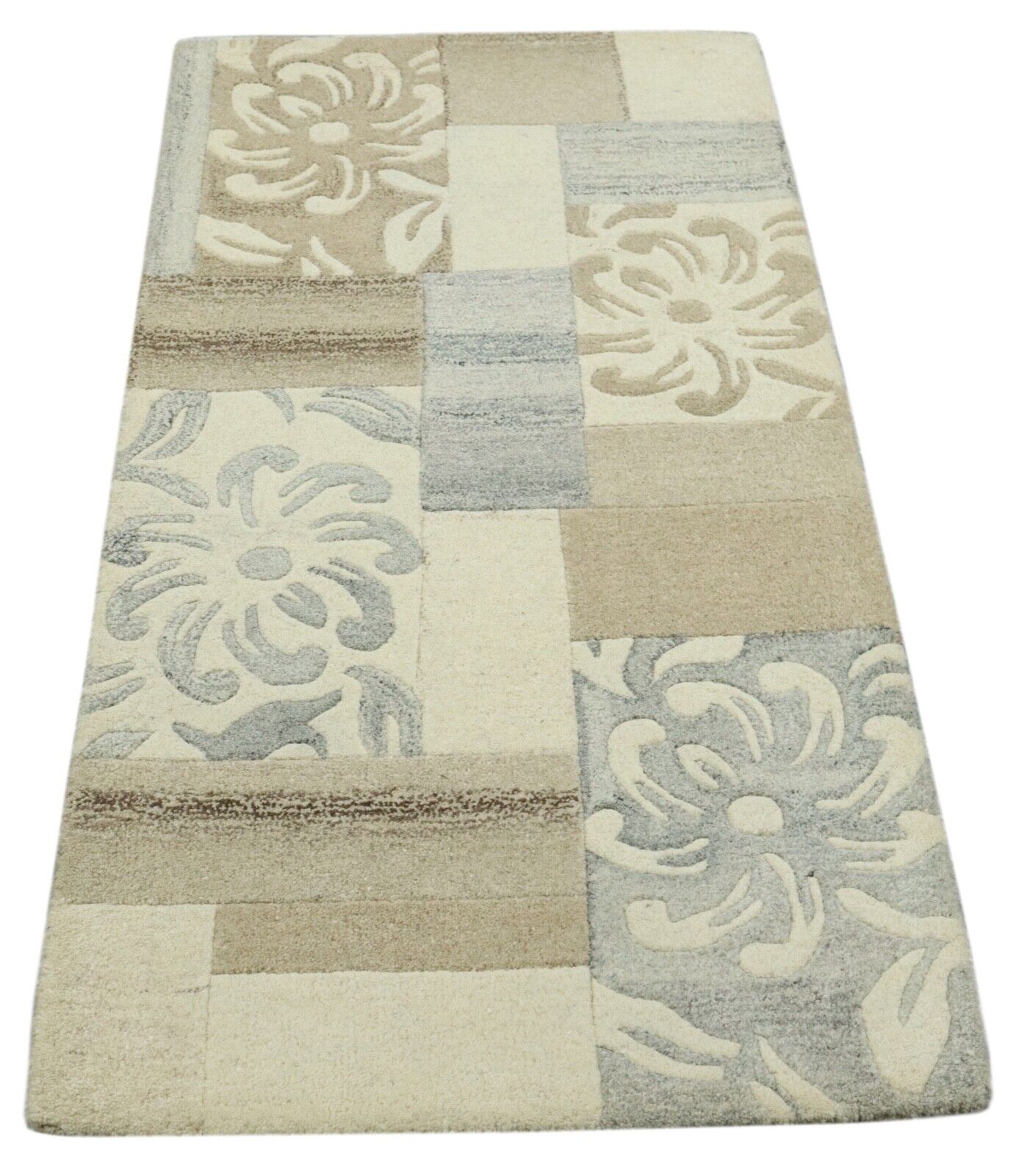 Gabbeh Teppich 100% Wolle 70X140 cm Handarbeit Grau Beige Handgetuftet T1024