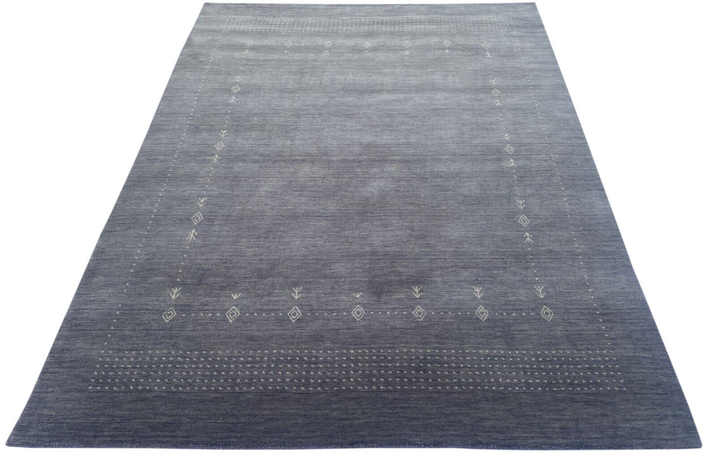 Grau Teppich 100% Wolle 170x240 cm Handgewebt hellblau Orientteppich ac08