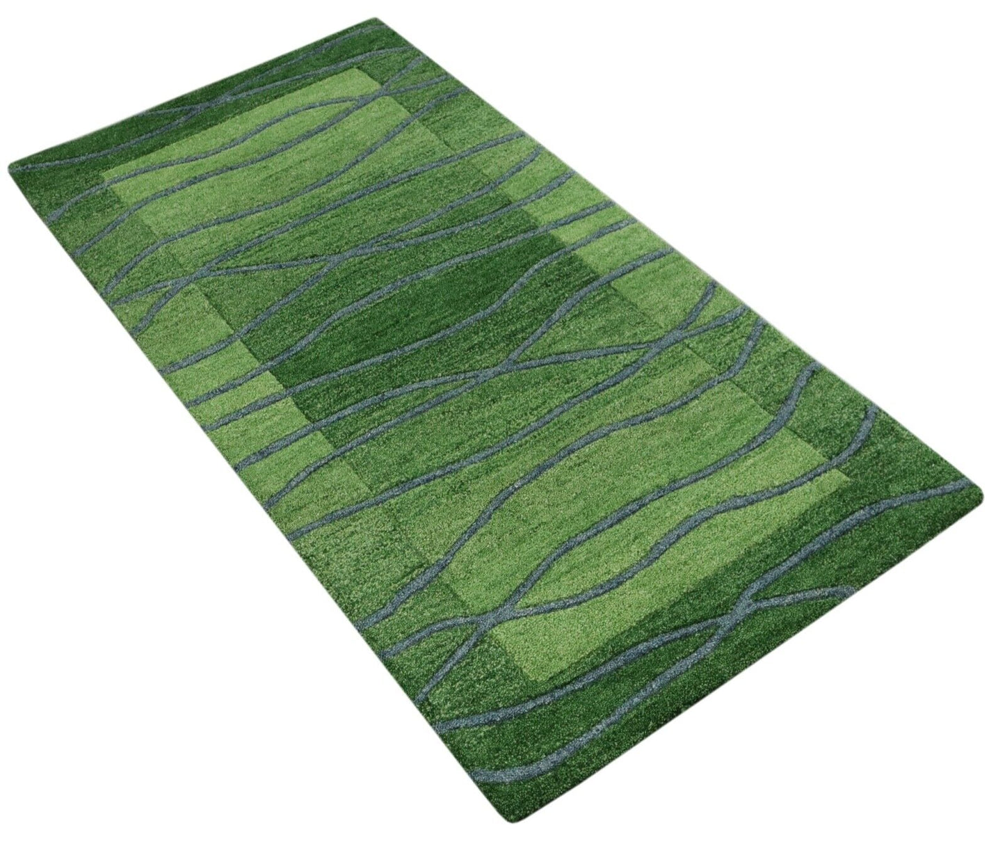Gabbeh Teppich 100% Wolle 70X140 cm Handarbeit Grün Handgetuftet T1018