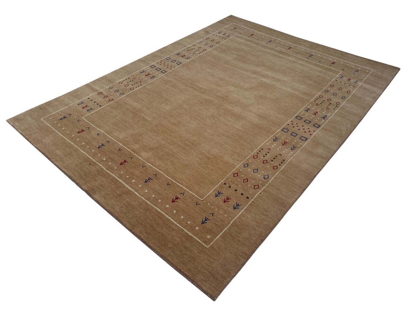 Pfirsichfarbe Teppich 100% Wolle 170x240 cm Handgewebt Beige Orientteppich ac01