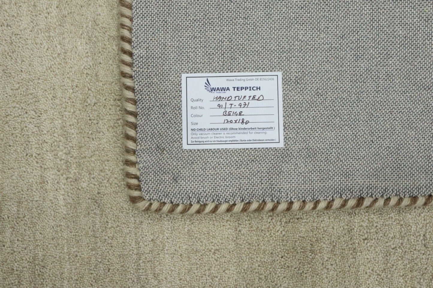 Teppich 100% Wolle 120X180 cm Handarbeit Beige Handgetuftet T971