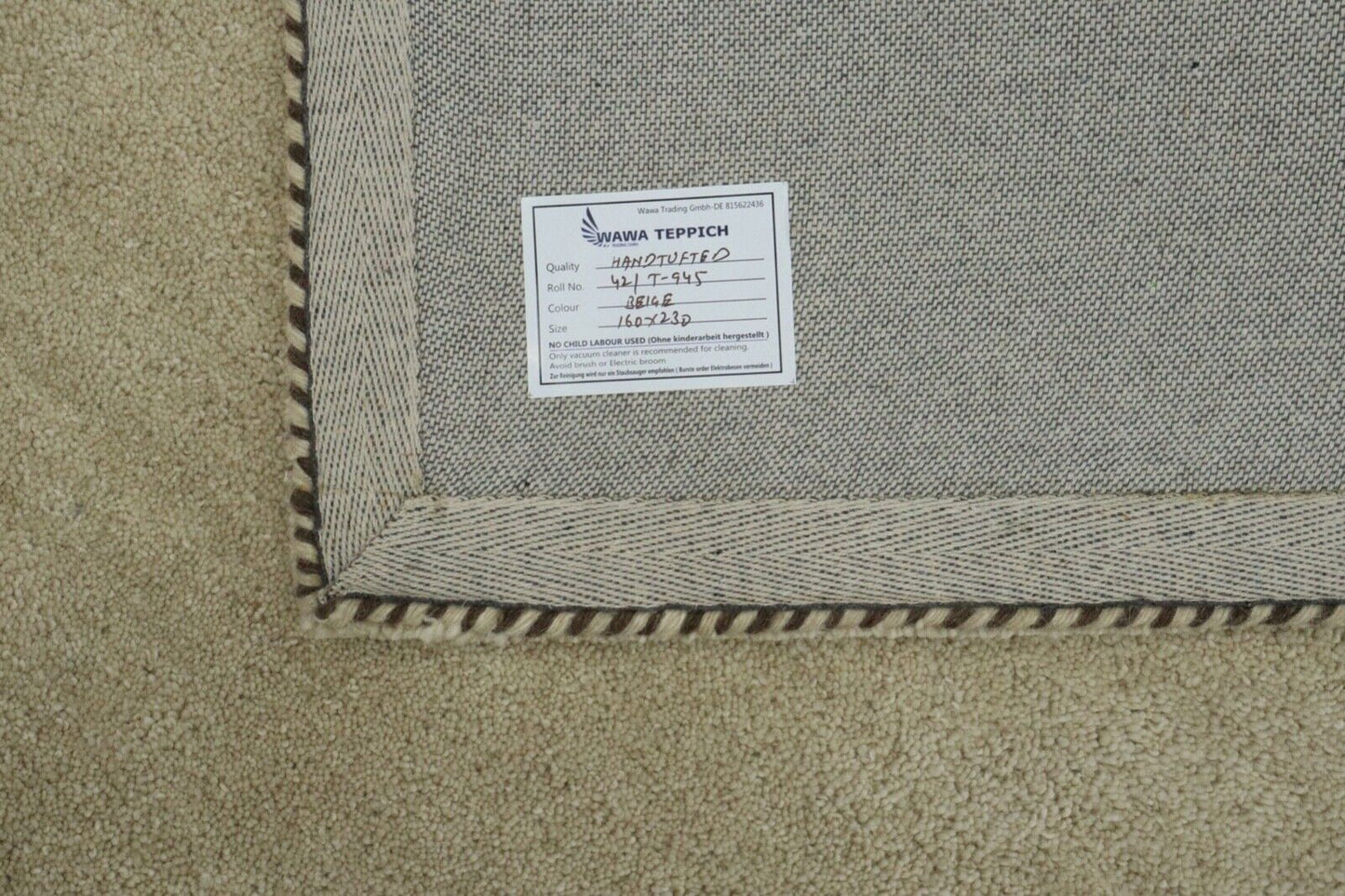 Beige Teppich 100% Wolle 160X230 cm Handarbeit Handgetuftet T945