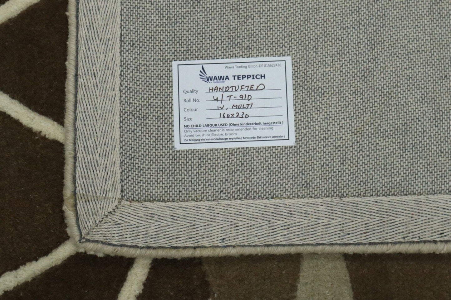 Beige Braun Teppich 100% Wolle 160X230 cm Handarbeit Handgetuftet T910