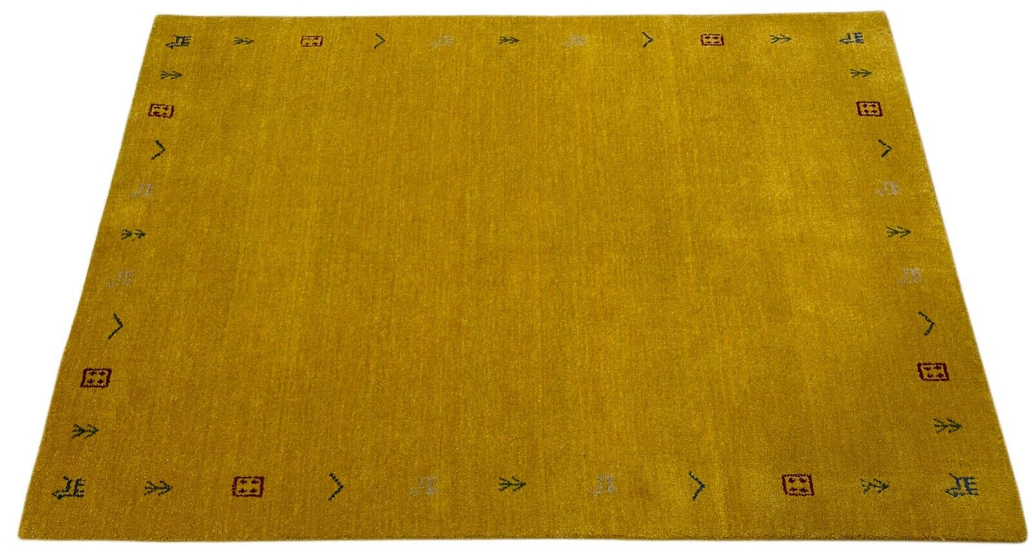 Gold Teppich 160x230 cm Gabbeh 100% Wolle Handgewebt Lori Buff Gelb G630