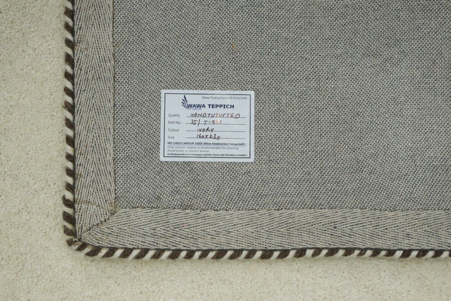 Beige Grau Teppich 100% Wolle 160X230 cm Handarbeit Handgetuftet T941