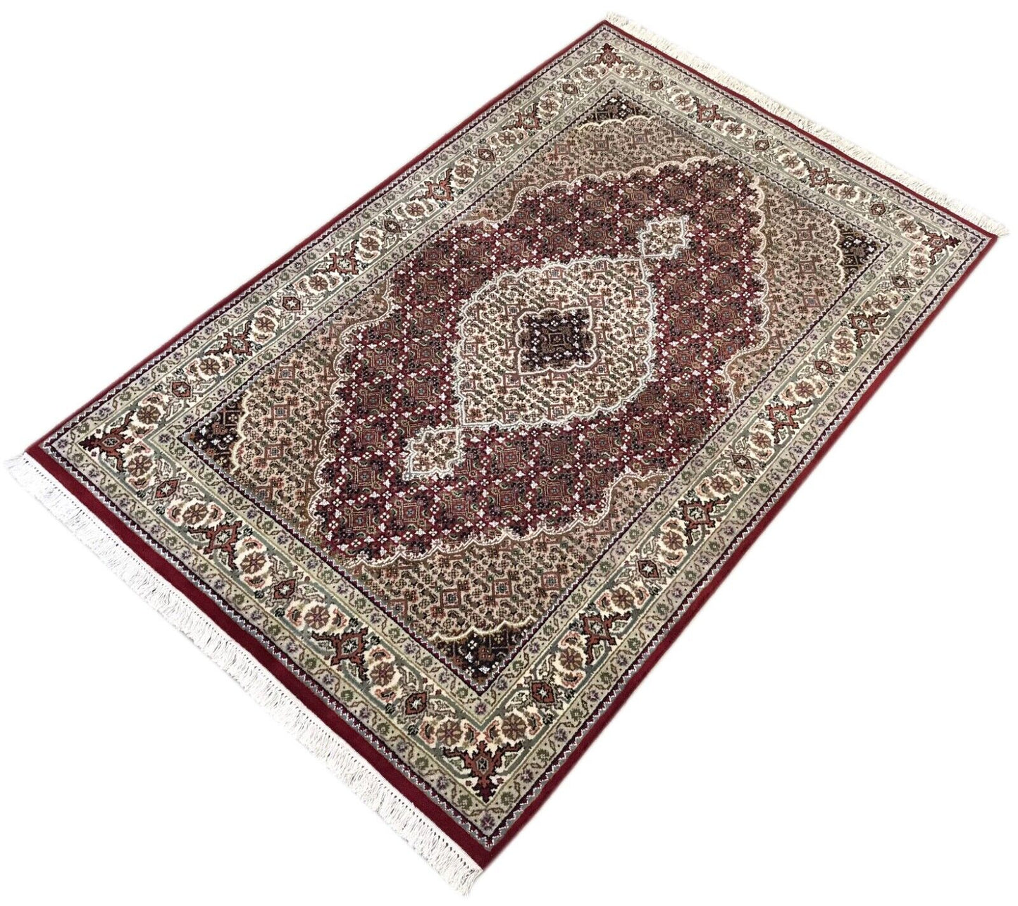 Teppich Handgeknüpfter Orientteppich Täbriz Mahi Bidjar  Rot 120x185 cm M8 M11