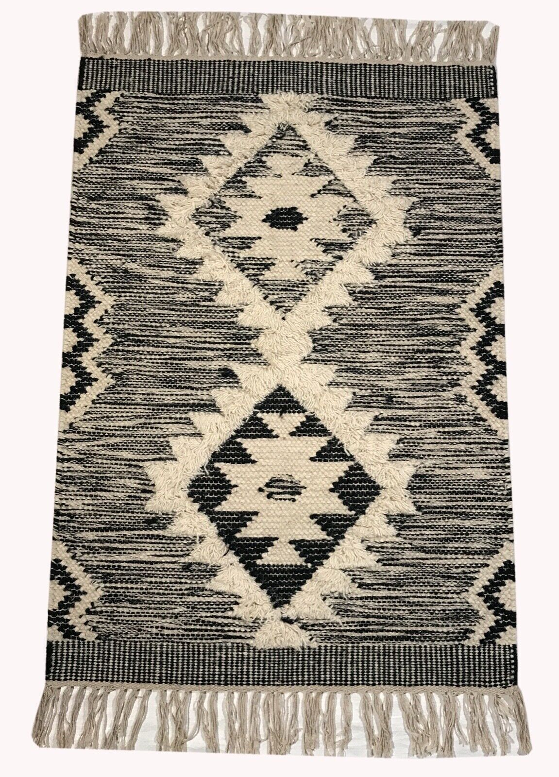 Kilim Teppich 100% Wolle Durry Beige Schwarz Kelim Orientteppich Handgewebt